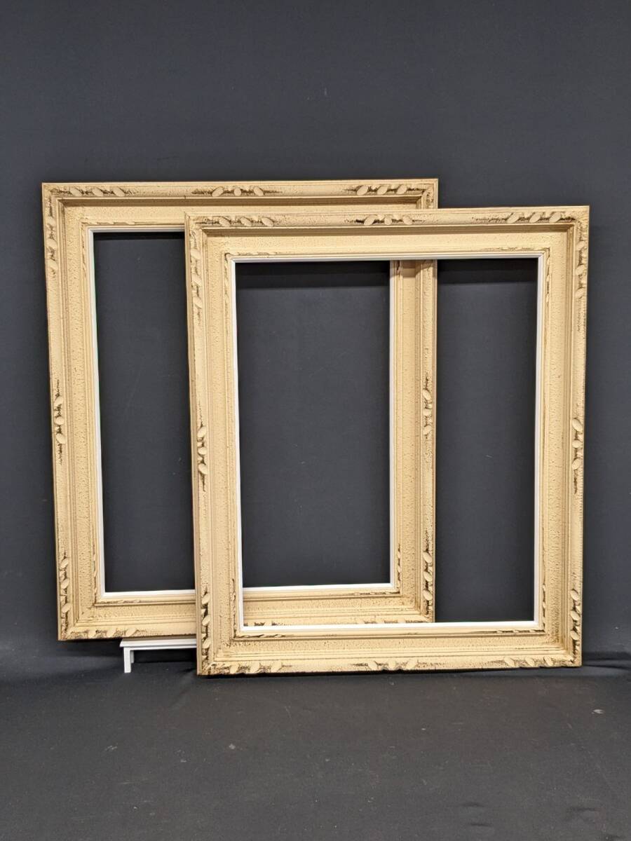 dd512● 木製額縁 油彩額 2枚セット F10(ライナー内寸653×535mm) アンティーク調 アイボリー ※前面ガラス・裏板欠品・1点ゆがみ有/160拍卖