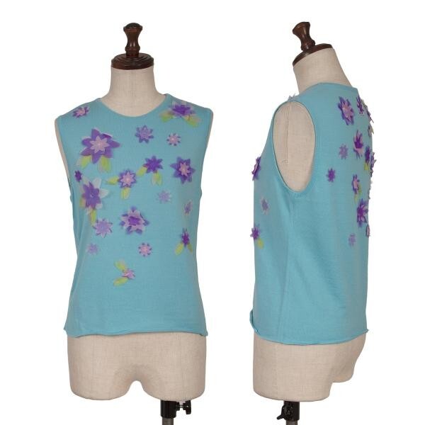 モスキーノ チープ&シックMOSCHINO CHEAPANDCHIC フローラルパッチニットベスト 水色M拍卖