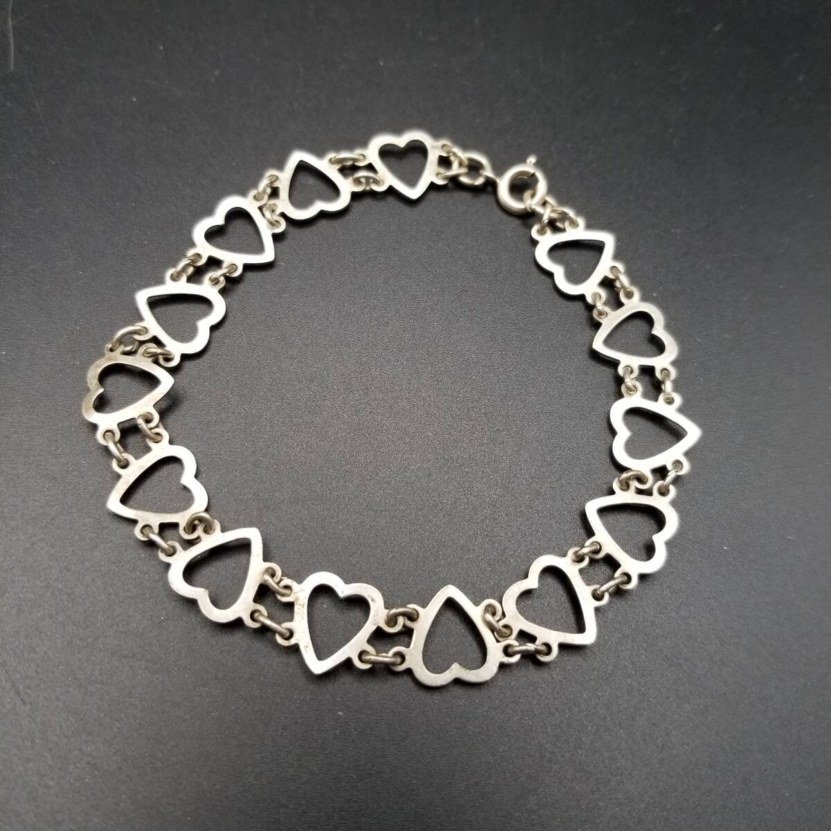 ハート フレーム カットワーク パネルチェーン リンク 925 シルバー ヴィンテージ ブレスレット 銀 華奢 フェミニン ファンシー Y22-Q拍卖