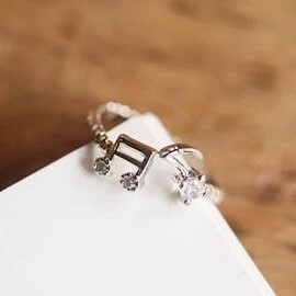 リング シルバー ダイヤ 音符 ? ♪ かわいい 調節可能 フリーサイズ レディース オープンリング #C851-9拍卖