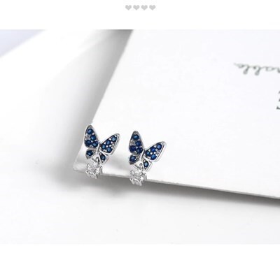 ピアス S925 蝶々 ブルー バタフライ スターリングシルバー スタッドピアス 結婚式 婚約 ジュエリー ギフト 青 #C826-4拍卖