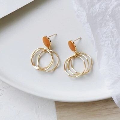 ピアス 橙 おしゃれ ゴールド サークル ラウンド ヴィンテージ アンティーク ファッション オレンジ #C809-1拍卖