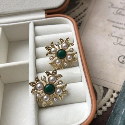 ピアス S925針 グリーン パール ヴィンテージ エナメル 真珠 バロック 幾何 ラウンド 楕円形 スタッド 緑 絶妙 レディース #C858-2拍卖