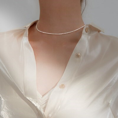 チョーカー 首輪 韓国 S925 スターリングシルバー ネックレス レディース アクセサリーペンダント ビーズ シルバー 銀 長さ 34cm #C882-6拍卖