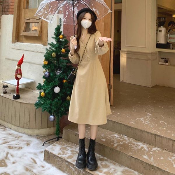 レディース ワンピース Vネック パフスリーブ フェミニン FY03拍卖