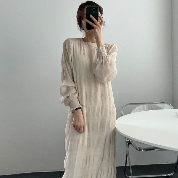 レディース ワンピース マキシ丈 パフスリーブ 長袖 FY95拍卖