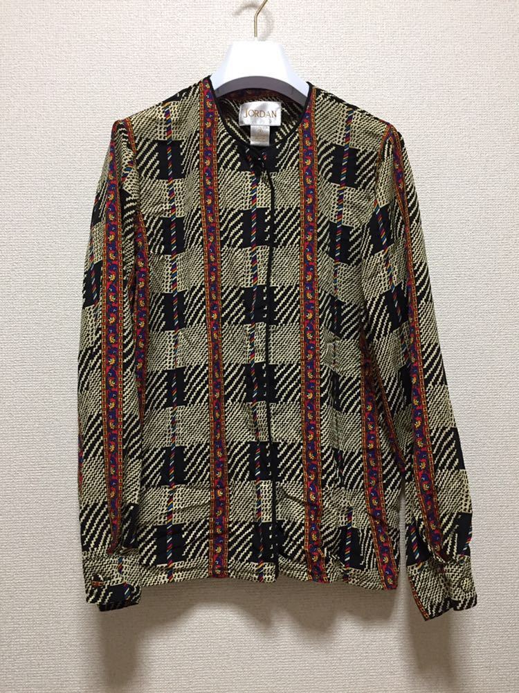 USA古着 ノーラカラー 総柄デザインシャツ JORDAN カラーレス総柄シャツ拍卖