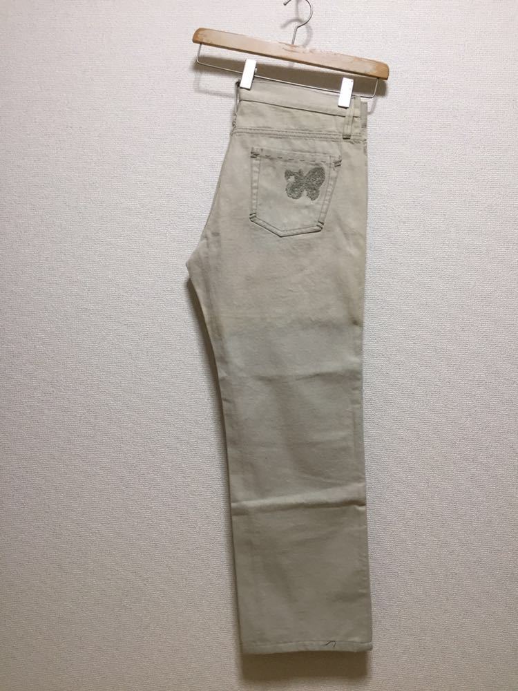 BOTTEGA VENETA ボッテガヴェネタ 蝶刺繍入り デニムパンツ 50 イタリア製 ベージュ系 ボタンフライ拍卖