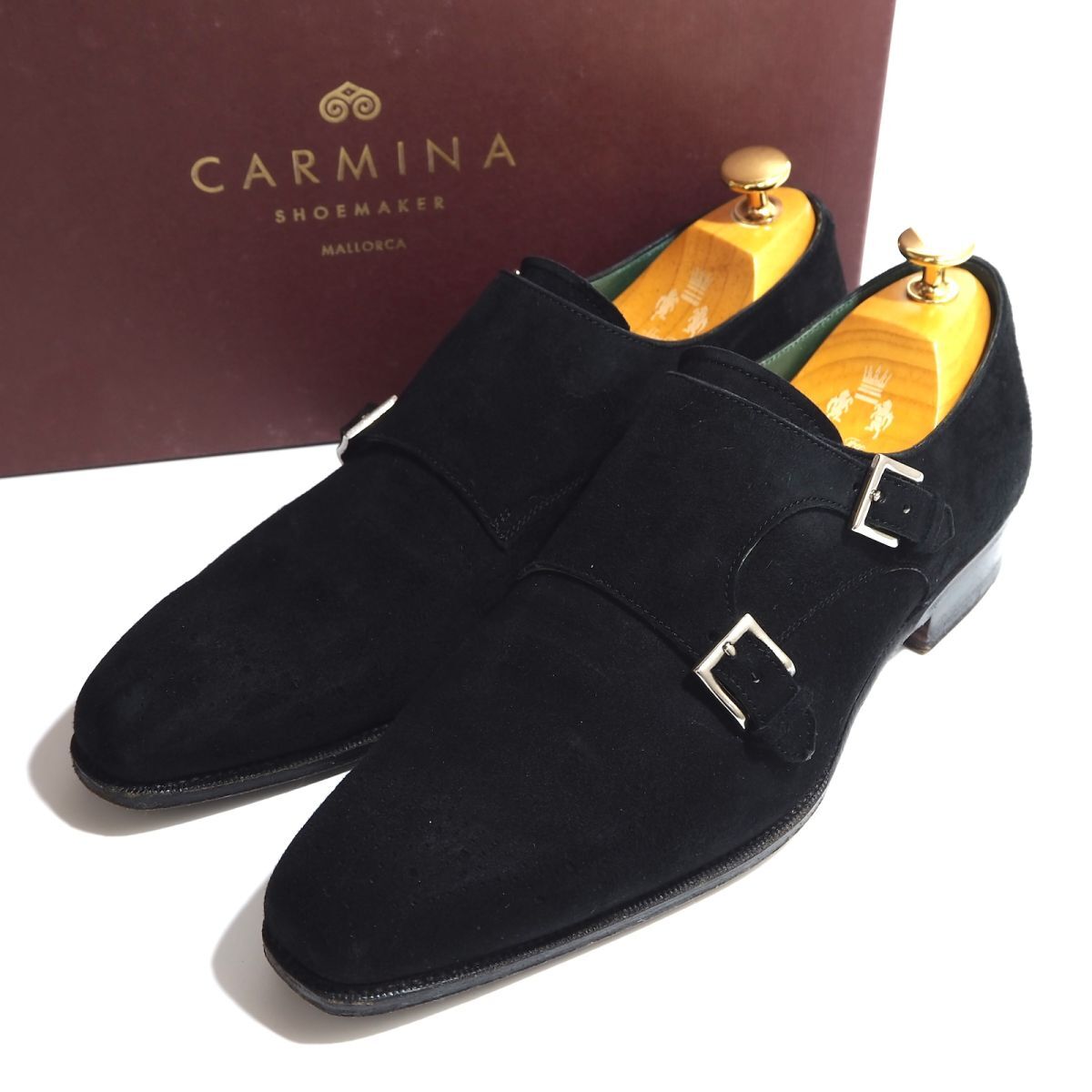 CARMINA カルミナ カルミーナ ダブルモンクストラップ スエードレザー シューズ ブラック 7.5 26㎝相当 メンズ 5-ZC012拍卖