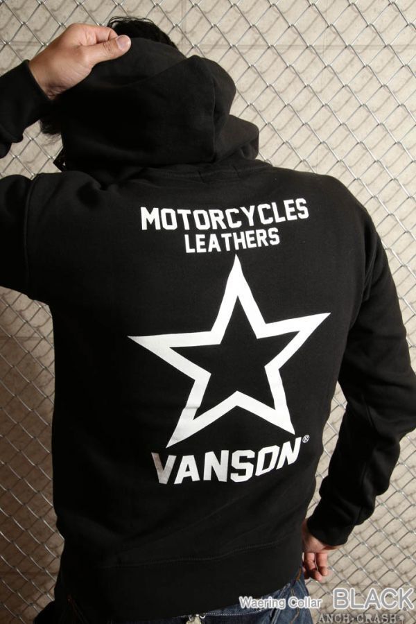 当店別注 VANSON 定番スター☆ プルオーバーパーカー ブラック【XL】バンソン スタンダードサイズ ACVA-902 ハーレー 刺繍拍卖