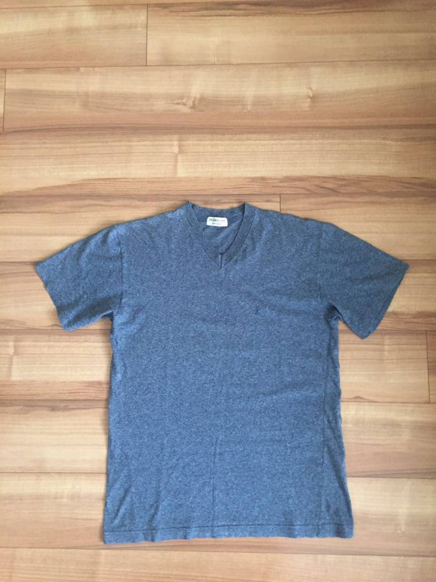 90s YVES SAINT LAURENTイヴサンローラン・YSLワンポイントロゴ刺繍Tシャツ・グレー・コットン・送料230円拍卖