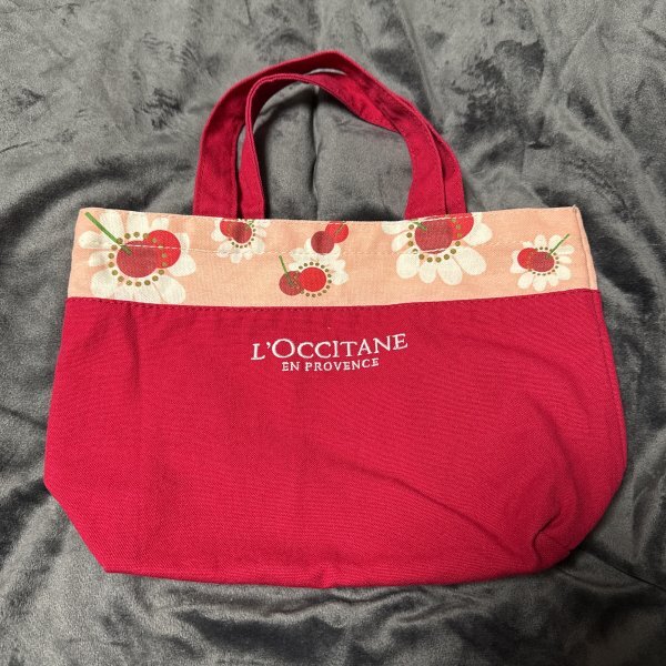 【美品】ロクシタンオリジナルミニトートバッグ レッド お出かけ お買い物 旅行 トラベル ランチトート拍卖