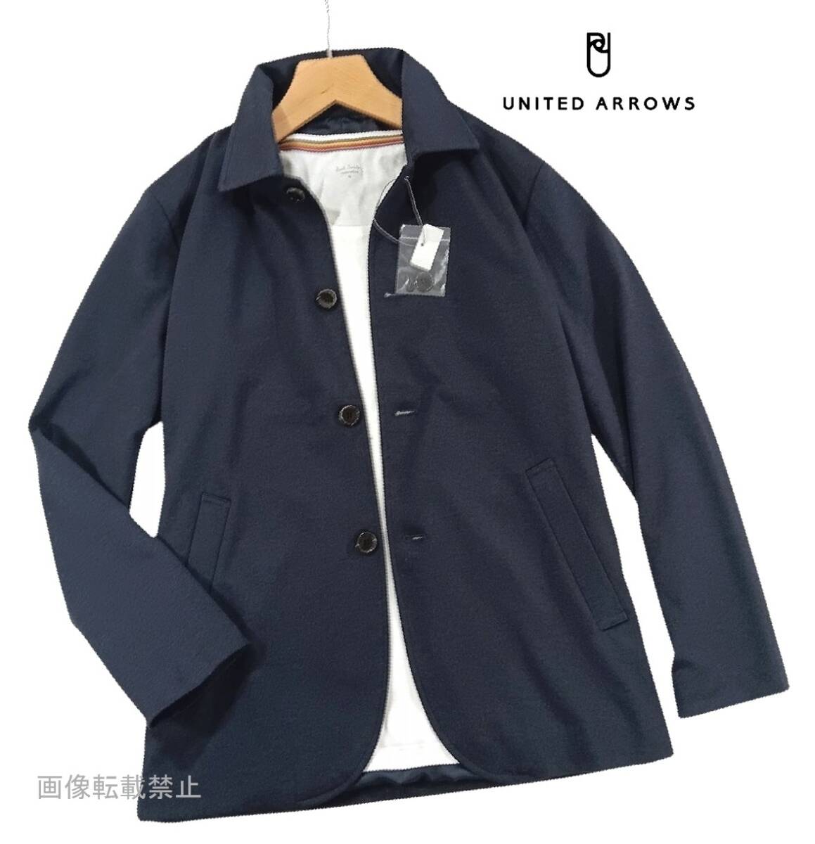 新品 未使用 ユナイテッドアローズ ツイルジャージ カバーオール ジャケット M 紺 ネイビー 裏地付ショートコートUNITED ARROWS メンズ拍卖