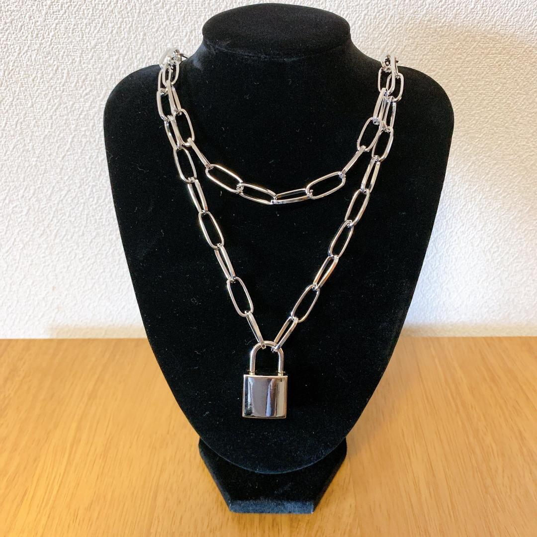 南京錠ネックレス ダブル チェーン シルバー拍卖
