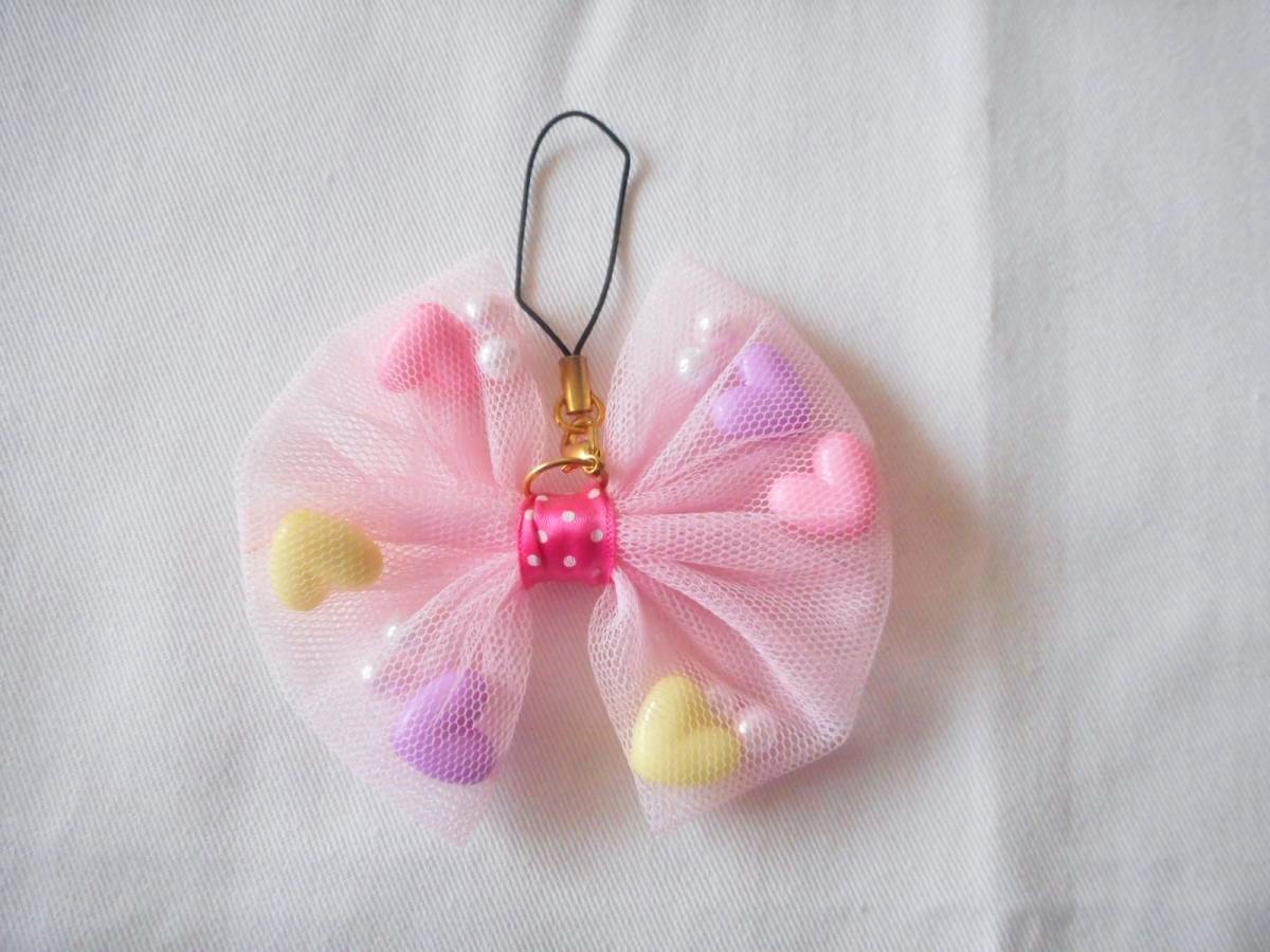 ◆未使用◆リボンの中にハートが入ったストラップ ピンク色拍卖