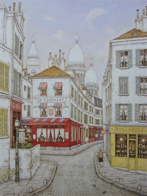 円池茂、『朝のノルヴァン街・Hommage a UTRILLO』、希少画集より、状態良好、新品木製額・額装付、送料込み、洋画拍卖