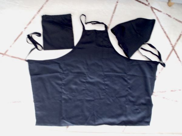 ワークエプロン 3点セット ブラック 無地 エプロン 三角巾 巾着 140 150 160 ノーアイロン 子供 小学生 中学生 シンプル よつば洋品店拍卖