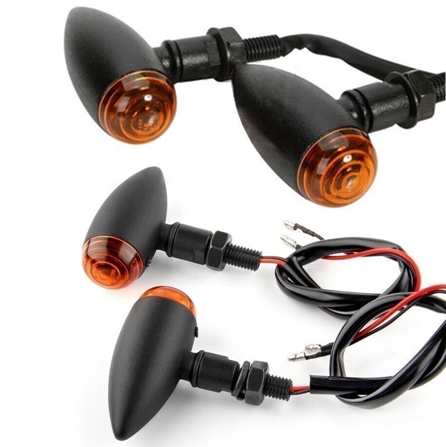 即決新品 バイク 金属製 汎用 ウインカー 4個セット 1台分 黒 ブラック 12V 砲弾型 GN125 GS125 GS400 GZ125 イナズマ400 K50 K90 K125拍卖