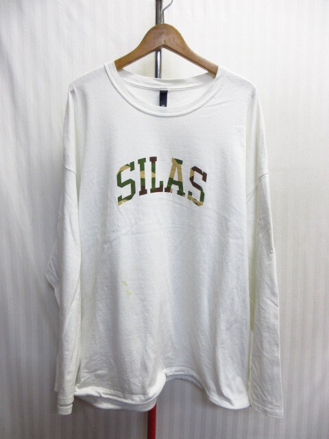 SILAS サイラス 長袖Tシャツ メンズXL LL 白Tシャツ 迷彩柄ビッグロゴ長袖カットソー 長袖シャツ 長袖ウエア トレーナー 04013拍卖