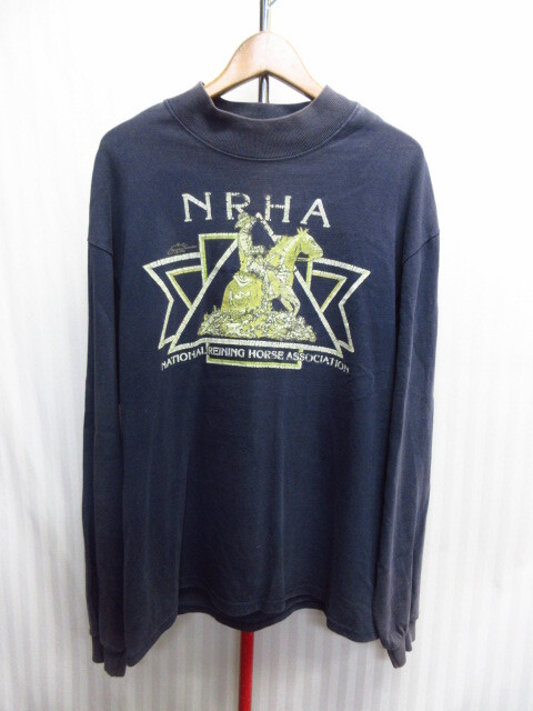 USA製 90sヴィンテージ モックネックTシャツ メンズUS L XLサイズ 紺 アメリカ製ロンT 長袖Tシャツ 長袖カットソー メンズシャツ 04104拍卖