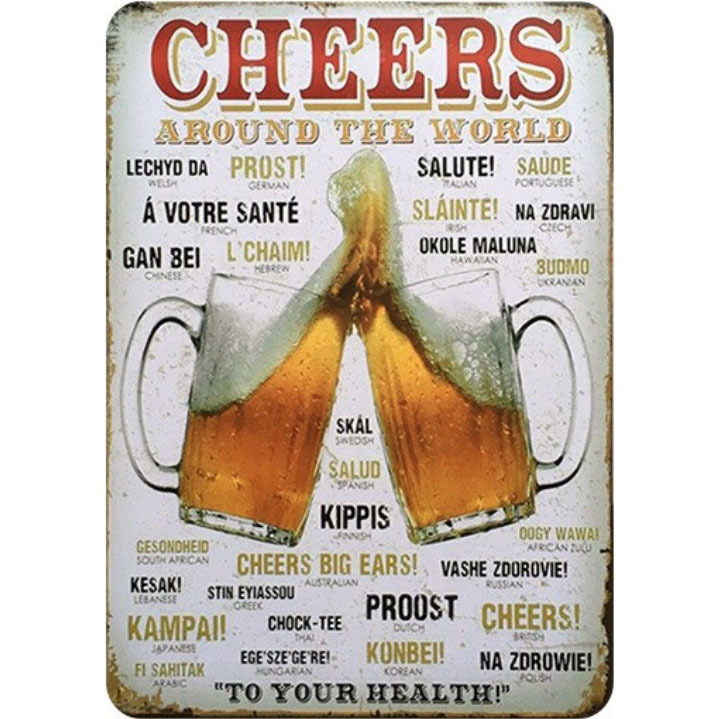 A700 メタル サイン ブリキ 看板 金属製 プレート アメリカン雑貨 昭和レトロ おしゃれ おもしろ CHEERS 乾杯 ビール 酒 743拍卖