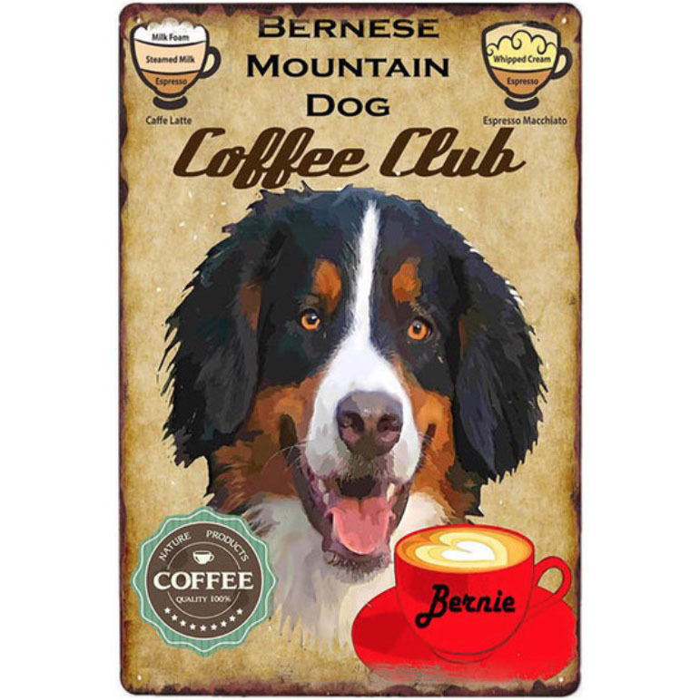 A2206 メタル サイン ブリキ 看板 金属 プレート 店 カフェ コーヒー 動物 ペット 犬 バーニーズ マウンテン ドッグ【60219】拍卖