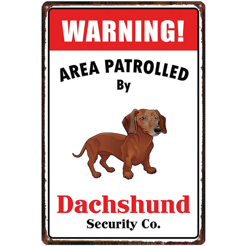 A2420 メタル サイン ブリキ 看板 金属 製 プレート パネル 警告 注意 危険 防犯 動物 ペット 犬 ダックスフンド 【3692】拍卖