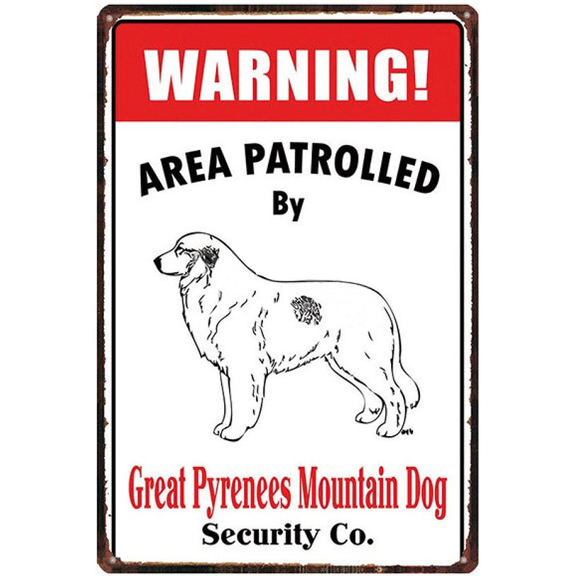 A2425 メタル サイン ブリキ 看板 金属 製 プレート 注意 警告 危険 防犯 動物 ペット 犬 猛犬 グレート ピレニーズ【3706拍卖