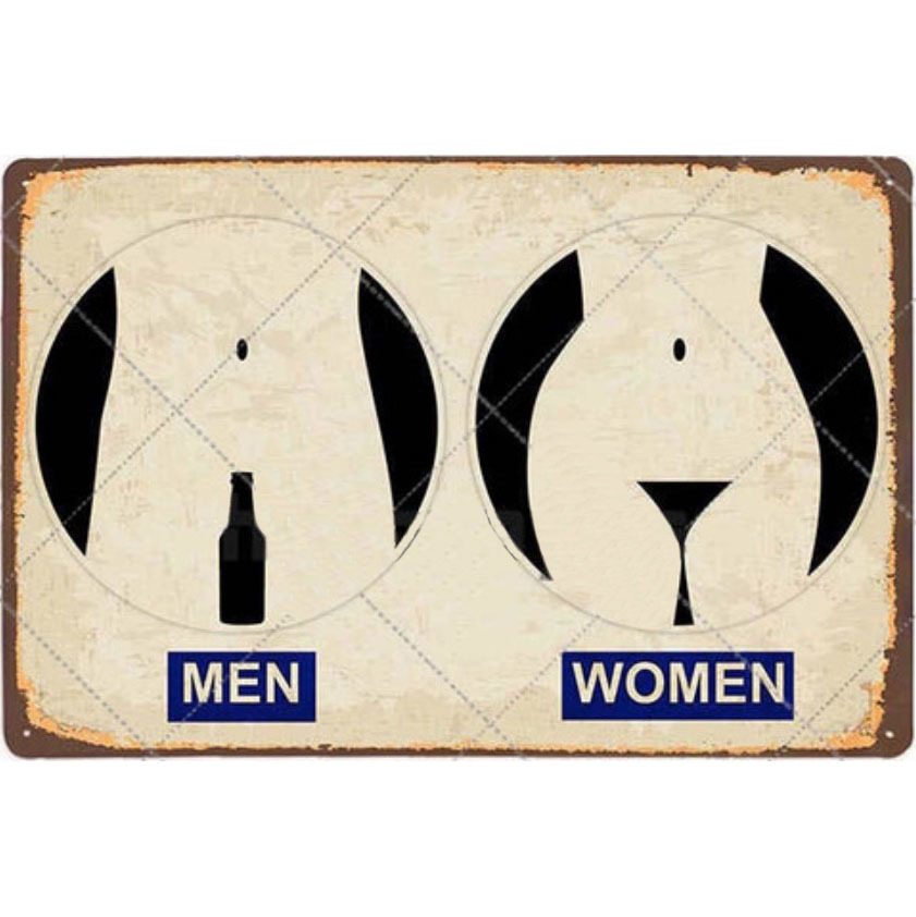A2166 メタル サイン 金属 製 ブリキ 看板 プレート パネル 店 案内 おもしろ ピクト 化粧室 お手洗い トイレ 男 女【3715拍卖