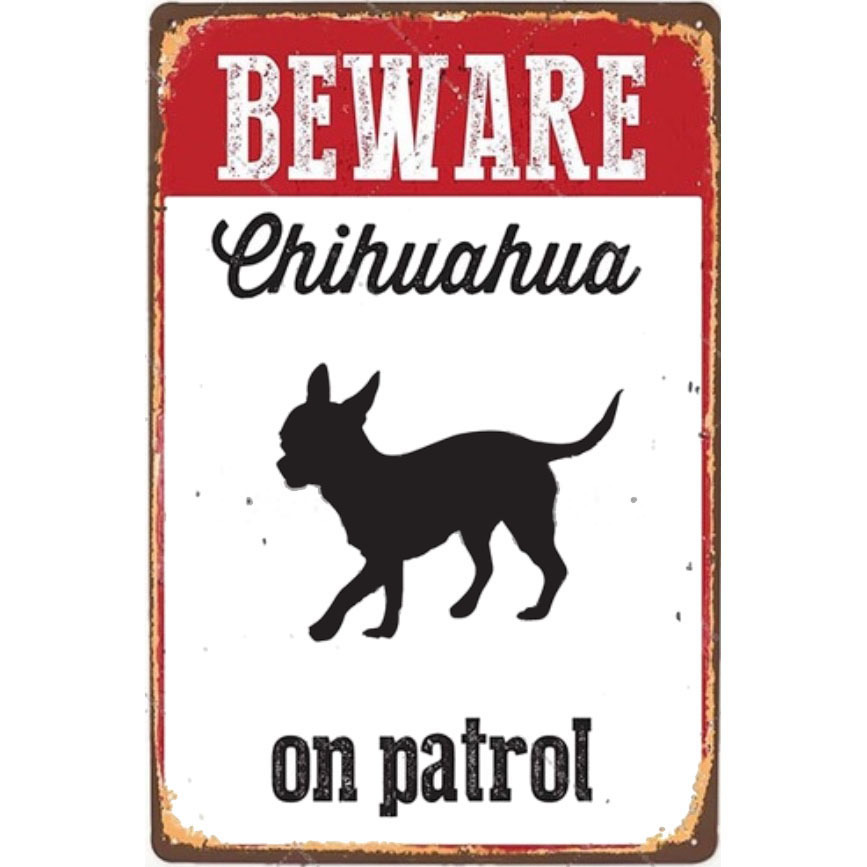 A2412 メタル サイン ブリキ 看板 金属 製 プレート 案内 標識 警告 注意 危険 動物 ペット 犬 愛犬 番犬 チワワ 【2005拍卖