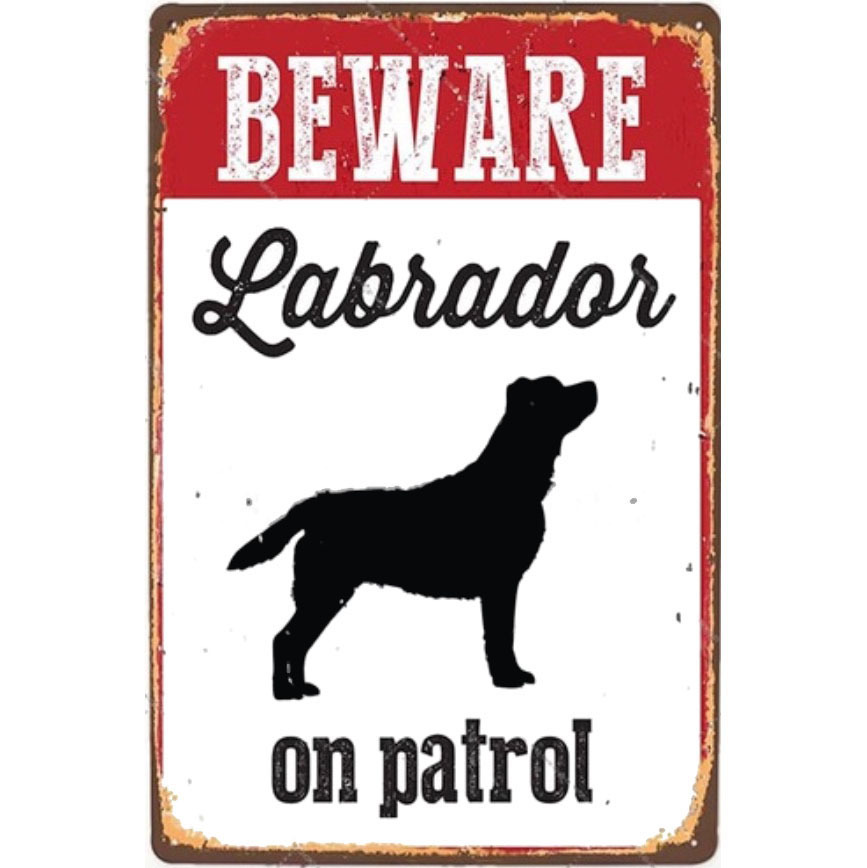 A2415 メタル サイン ブリキ 看板 金属製 プレート アメリカン雑貨 レトロ 警告 注意 防犯 犬 愛犬 番犬 ラブラドール 002拍卖