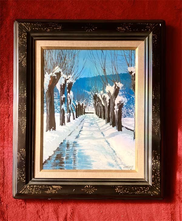 ジョルディ●真作●Jordi Vall Escriu●キャンバスに油彩 直筆サインあり■1928年生まれ スペイン■タイトル『雪の道』■ジョルジュ?拍卖