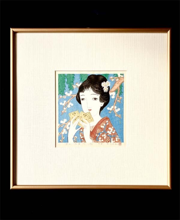 竹久夢二●真作●たけひさ ゆめじ●木版画 12/200 印あり■美人画 明治 大正 夢二式美人■松永安生 夢二作品の復刻に尽力した木版匠拍卖