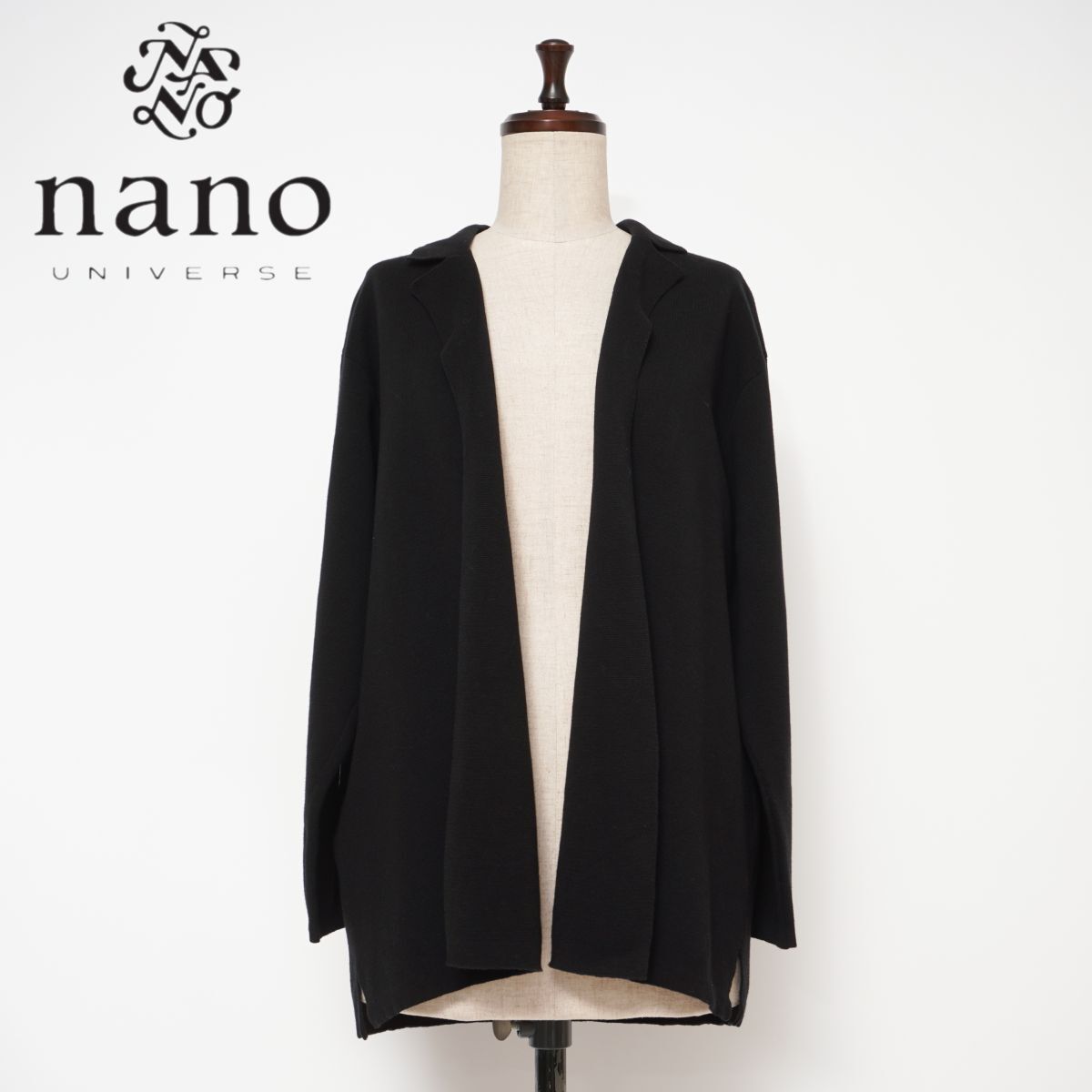 美品 nano universe LB.03 Section ナノユニバース テーラードカラーカーディガン ジャケット レディース ブラック 黒 サイズS*BD1039拍卖