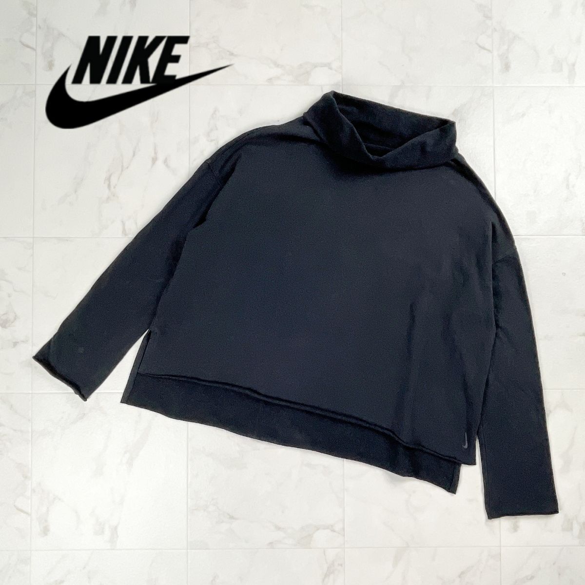 NIKE ナイキ タートルネックワイドスウェット カットオフ 長袖 レディース 黒 ブラック サイズXL*BD235拍卖