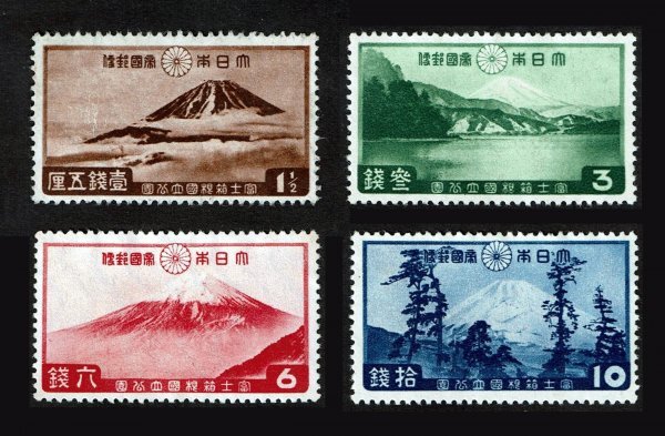 N891■【糊落ち】1936年 第1次国立公園切手 富士箱根(第1次) 4種完■未使用・良好拍卖