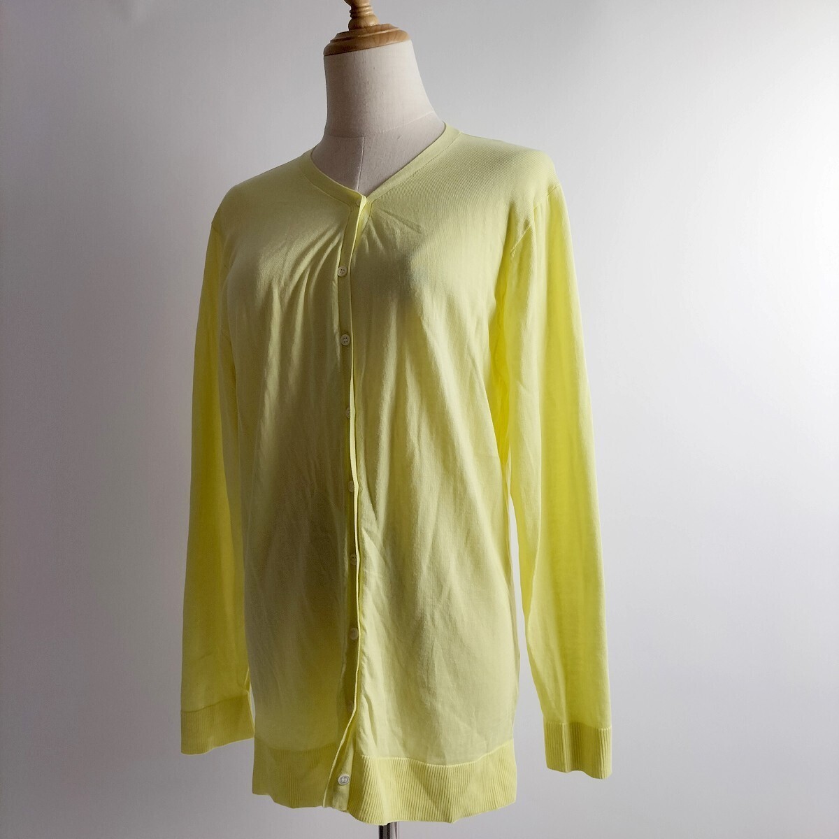 プラステ PLST シルクブレンド きれい色Vネックカットカーディガン 薄手 長袖 羽織り M イエロー l0129-2拍卖