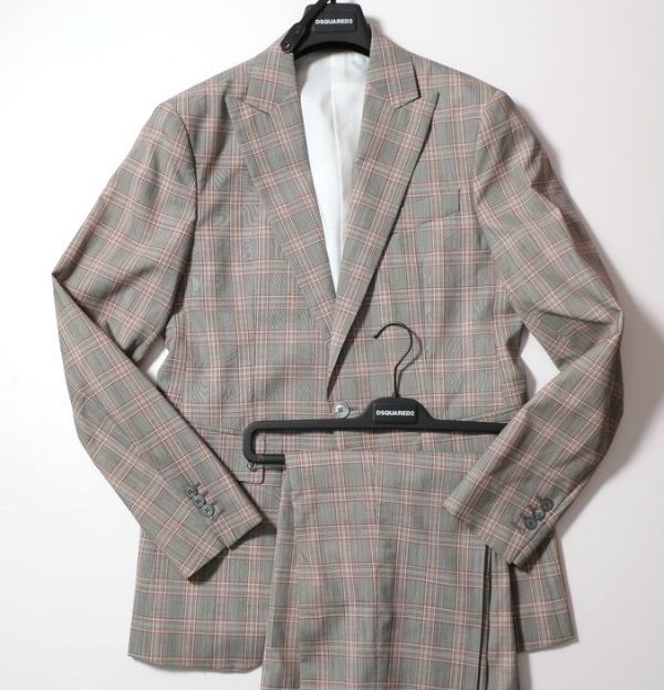ディースクエアード 未使用 DSQUARED2 チェックスーツ/春夏/ グレー×レッド 48(5408)bjegj拍卖