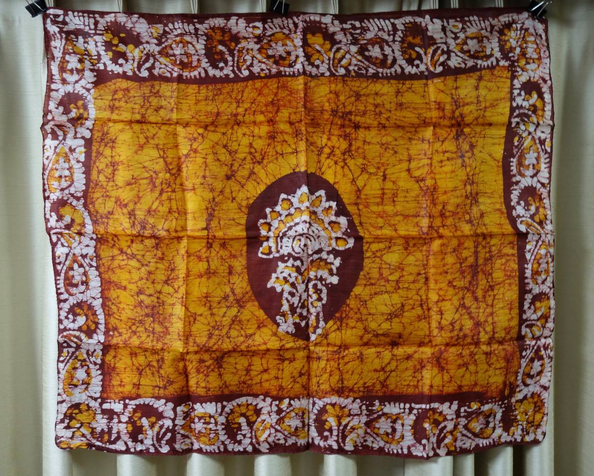 インド スカーフ ろうけつ染 シルク素材 薄手 オレンジ拍卖