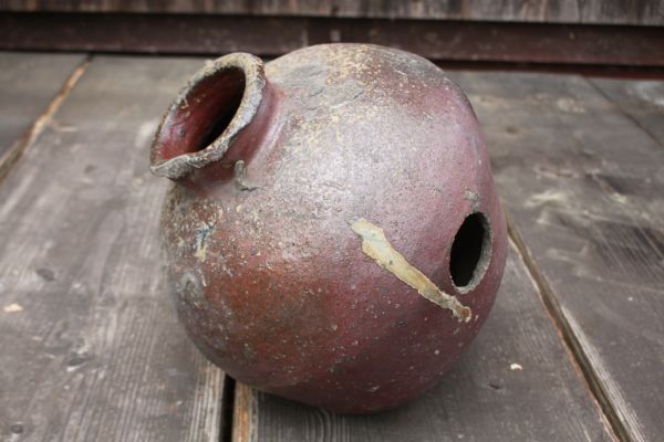 【旧家蔵出し】★希少 伝統工芸『古い信楽焼の飾り壺』幅約36cm★(検:アンティーク/昭和/レトロ/置物/古民芸/床の間/当時物)70416A拍卖