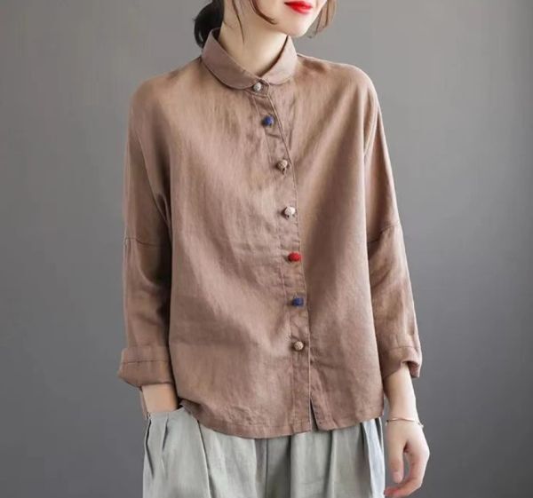 ★★★レディース トップス ブラウス カラーボタン ナチュラル FX35拍卖