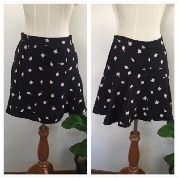 美品deicy デイシー Y エレガントな 黒地×ピンク フラワープリント 立体 デザインスカート 女度スタイルUP 高級感t拍卖