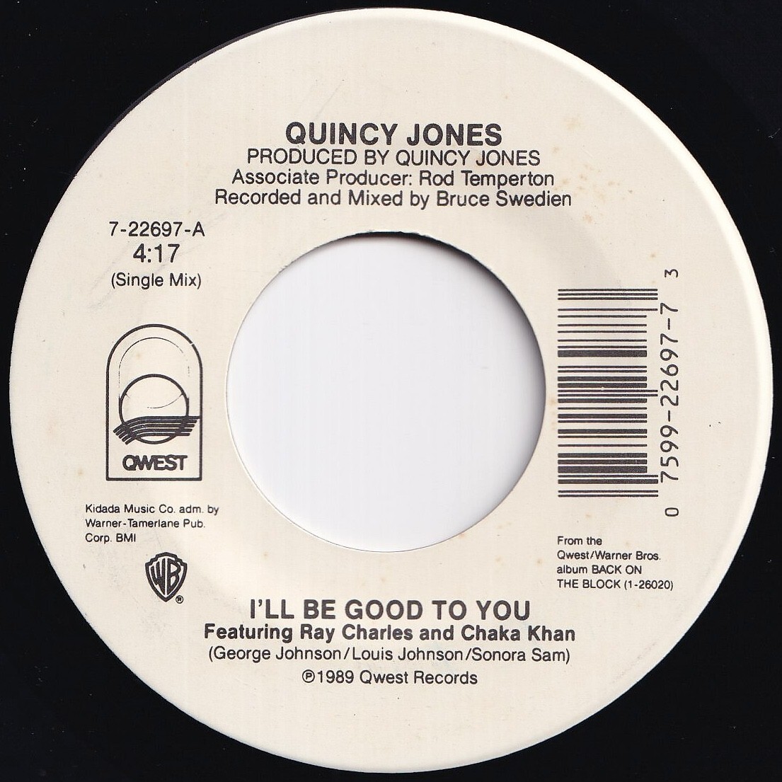 Quincy Jones I'll Be Good To You (Single Mix) / (Instrumental) Qwest US 7-22697 210530 HIP HOP R&B レコード 7インチ 45拍卖