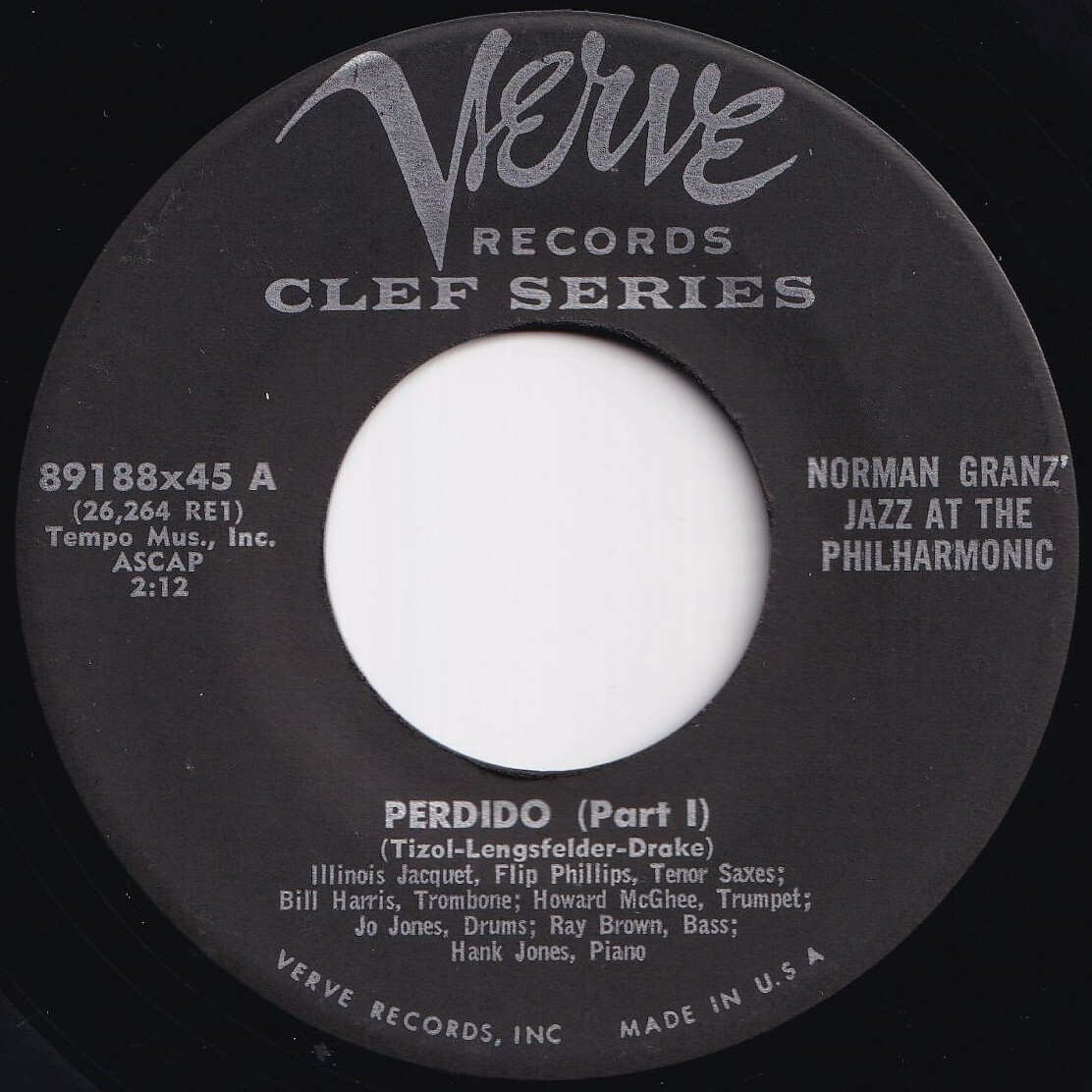 Norman Granz' Jazz At The Philharmonic Perdido (Part 1) / (Part 2) Verve US 89188x45 210435 JAZZ ジャズ レコード 7インチ 45拍卖