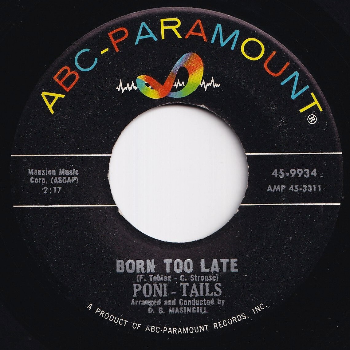 Poni-Tails Born Too Late / Come On Joey Dance With Me ABC-Paramount US 45-9934 210648 ロック ポップ レコード 7インチ 45拍卖