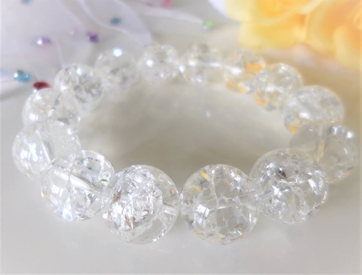 ☆幸運度もりもり☆レインボー☆浄化☆活性☆魔除け☆第8チャクラ☆クラッククリスタル☆ ☆大珠14mm☆ ☆16cm☆拍卖