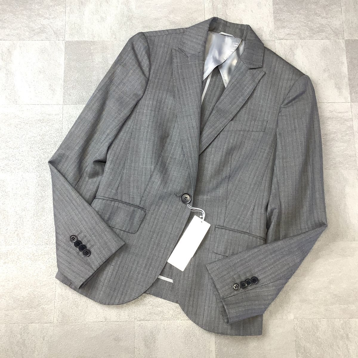 新品 タグ付 THE SUIT COMPANY she 高級REDA生地 ストライプ テーラードジャケット レディース 38 M グレー拍卖
