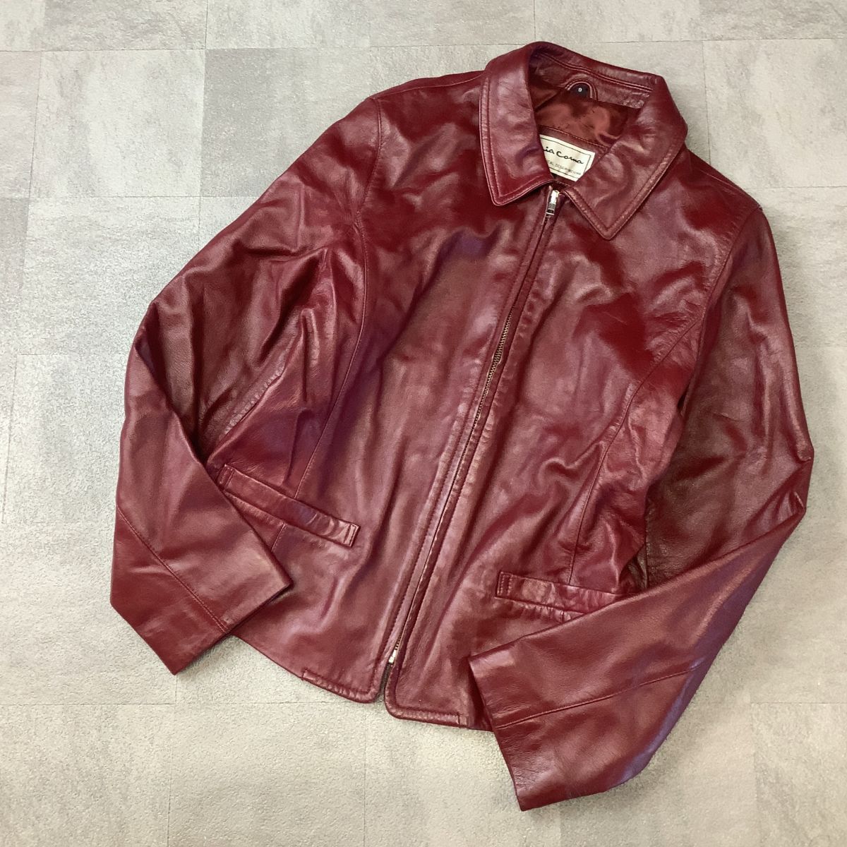 【本革 ラムレザー】良品 mia coma 羊革 ラムレザージャケット レディース 9号 Mサイズ ボルドー拍卖