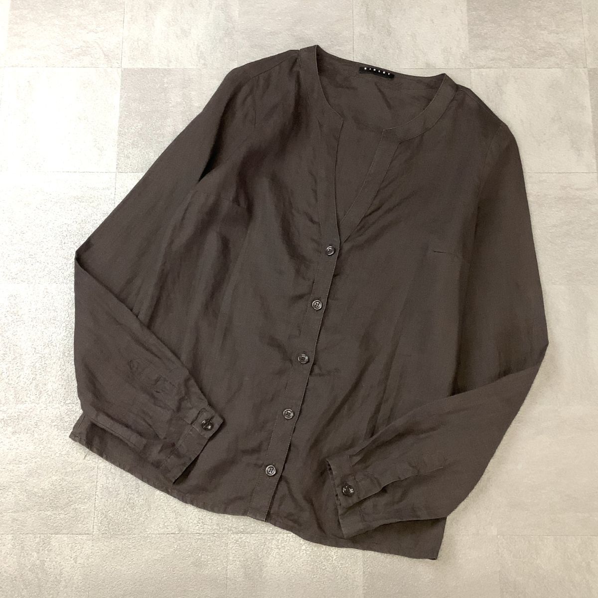 【爽やかなリネン100%】良品 SISLEY シスレー リネンブラウス レディース XSサイズ ブラウン拍卖