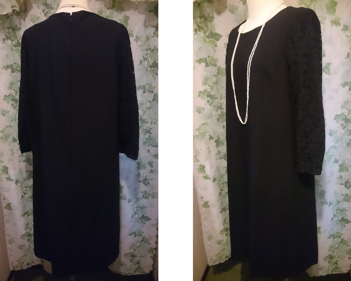 即決 新品タグなし 黒ワンピース 袖レース 入園・卒園・フォーマル・通勤に★黒ロングワンピース拍卖